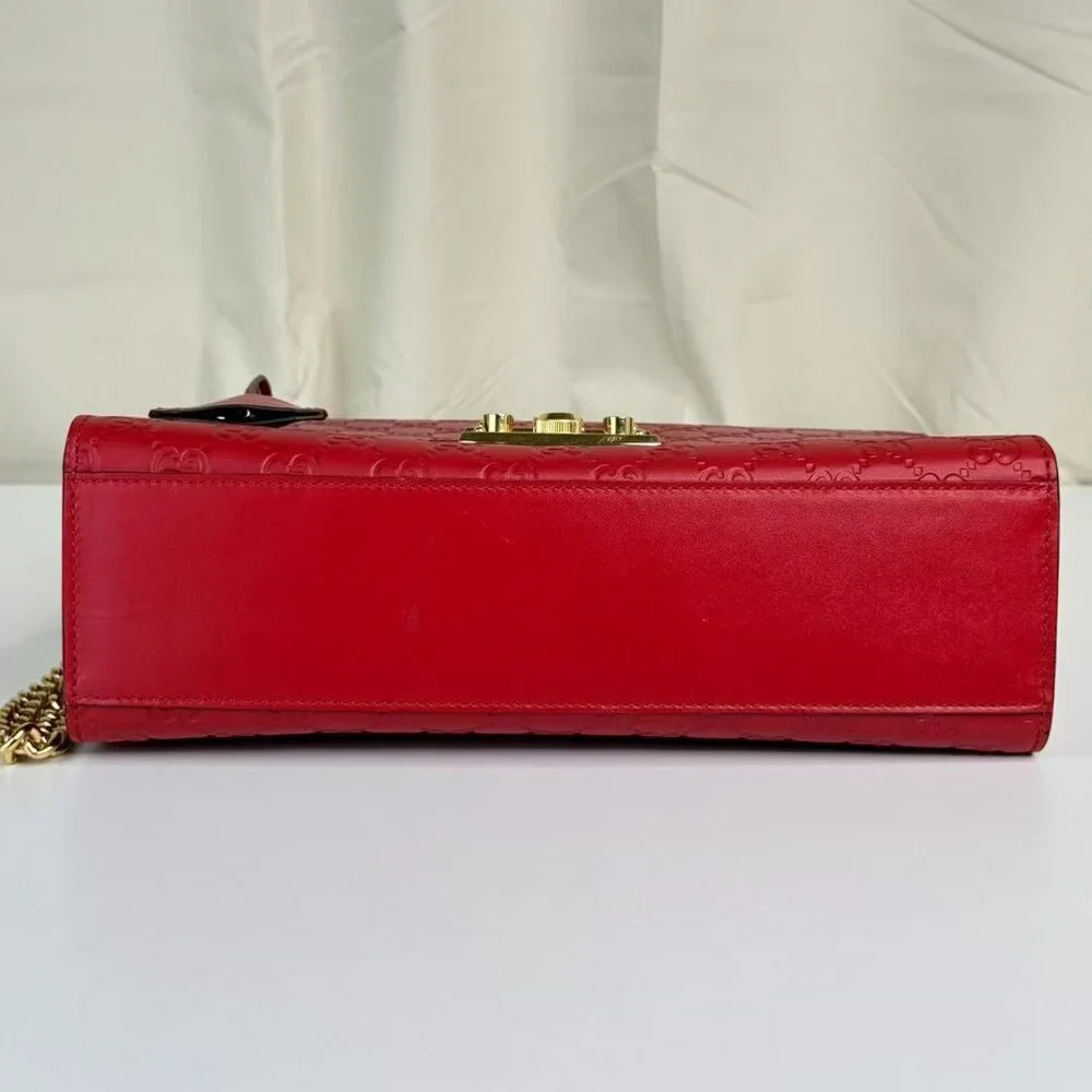 Gucci GG Logo Printed Red Leather Small Padlock Shoulder Bag with Gold Hardware - Picture 5 of 11
